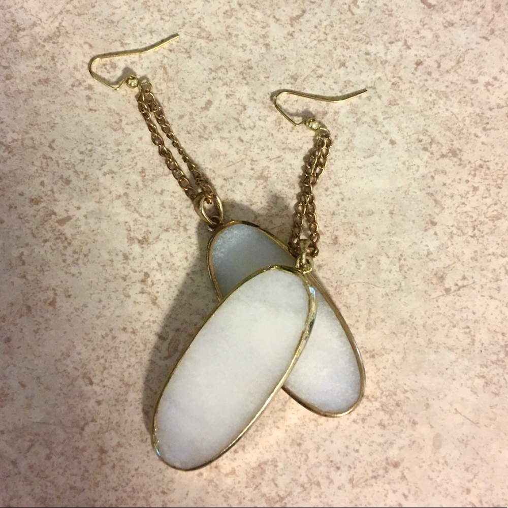 Gold and white stone earrings